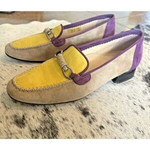 Brunate Color Block Suede Horsebit Driving Loafers Made in Italy EU 39 US 8.5